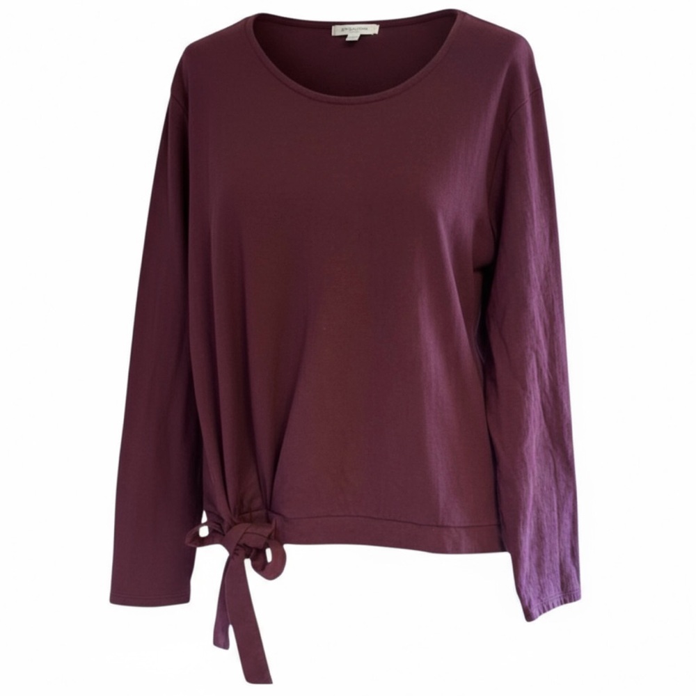 Time and Tru Plum Side Tie Sweatshirt Lightweight Cotton Blend Long Sleeve Top